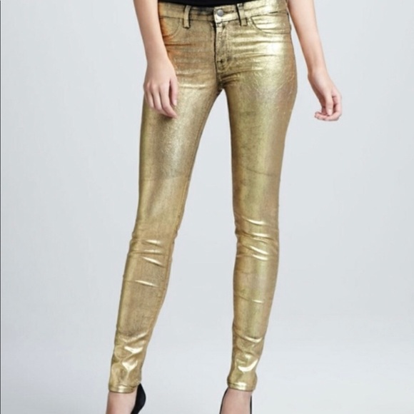J Brand Super Skinny Gold Metallic Jean 